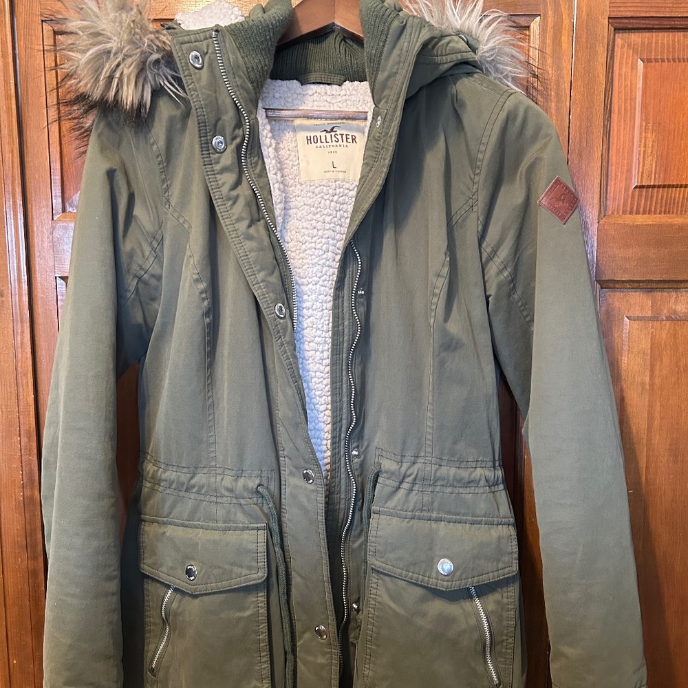Green Hollister Co. Military Parka with Fur
